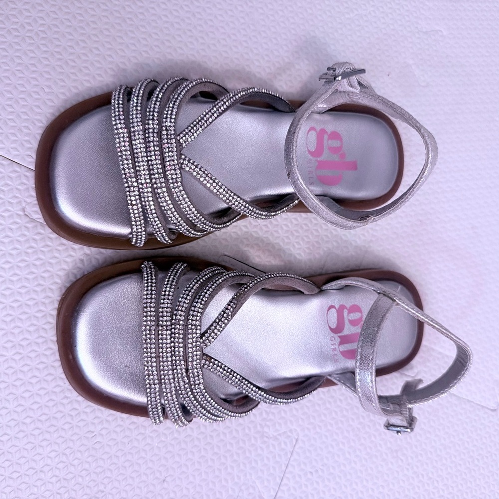 GB Girls Silver Metallic Sandals with Braided Straps